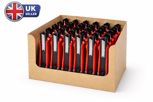 18mm Snap-Off Knife Cutter — Chemically Blacked Metal Frame with Contoured Grip & 8-Segment Sharp Blade