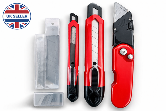 18-Piece Utility Knife Set — 2 Snap-Off Knives, 1 Retractable Utility Knife & 15 Spare Blades for DIY, Craft & Trade Use