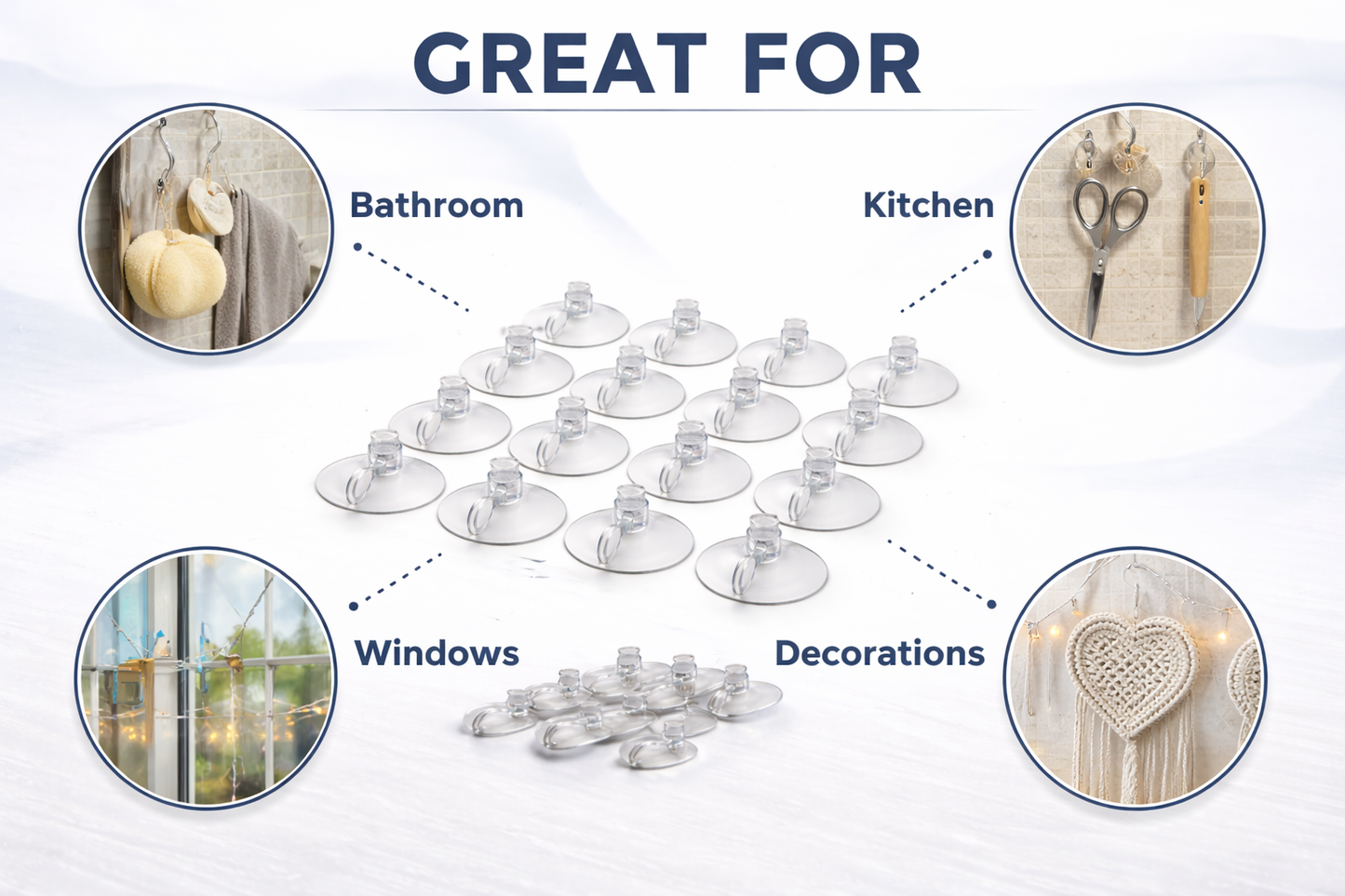 18-Piece Clear Suction Cup Hooks — Damage-Free Wall Hooks for Kitchen, Bathroom, Office & Home