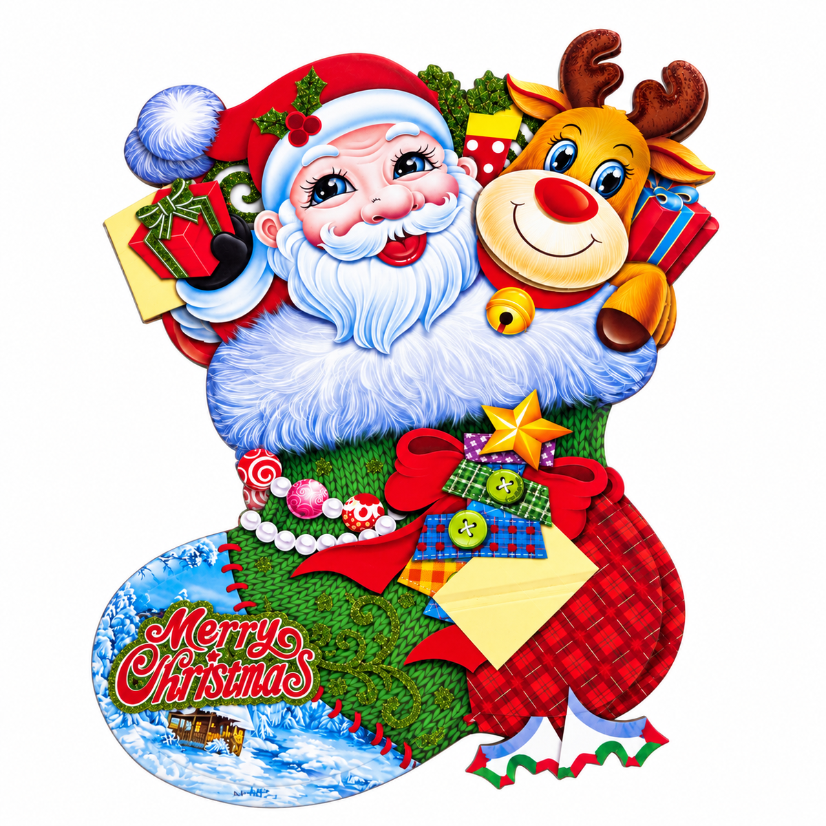 Santa & Reindeer Christmas Sticker