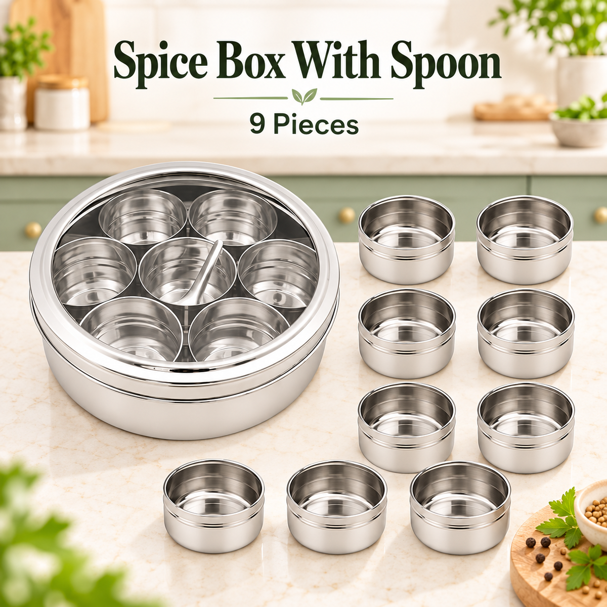 9-Piece Stainless Steel Spice Canister Set