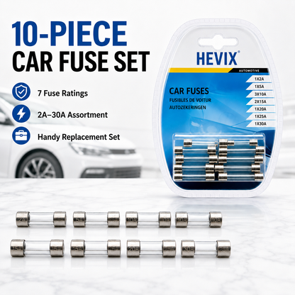 10-Piece Assorted Car Glass Fuse Set 2A–30A