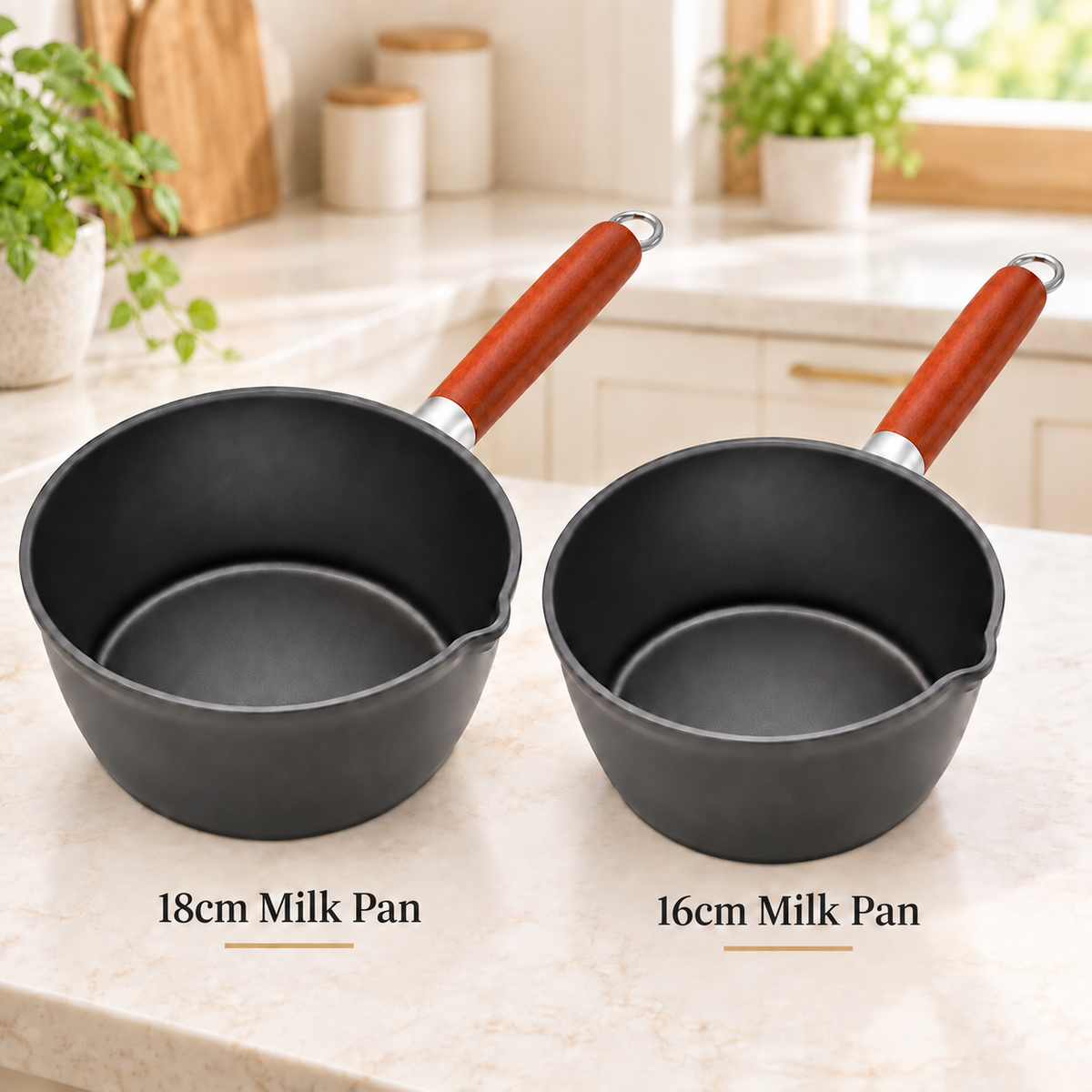 Milk Pan with Wooden Handle 16cm, 18cm
