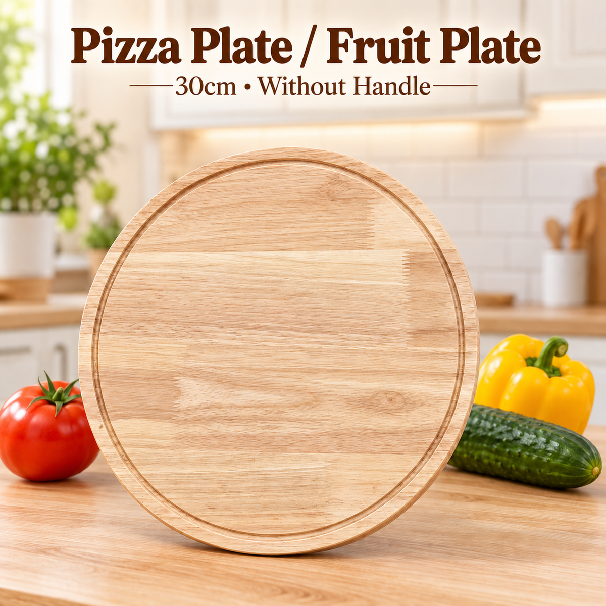 30cm Round Wooden Pizza Serving Plate