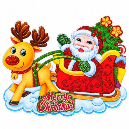 Christmas Santa Sleigh & Reindeer Decoration