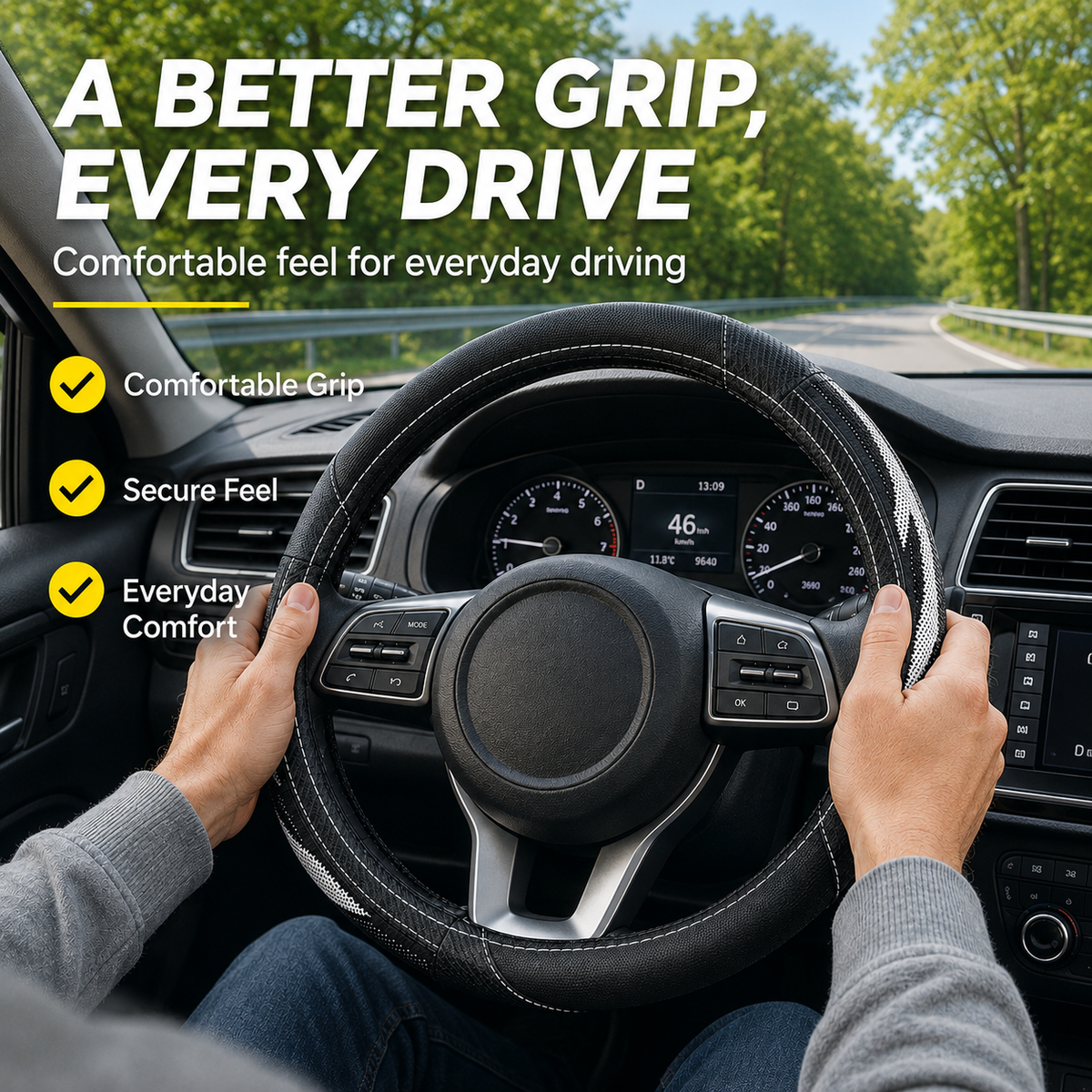 Black Steering Wheel Cover - Comfortable Textured Grip