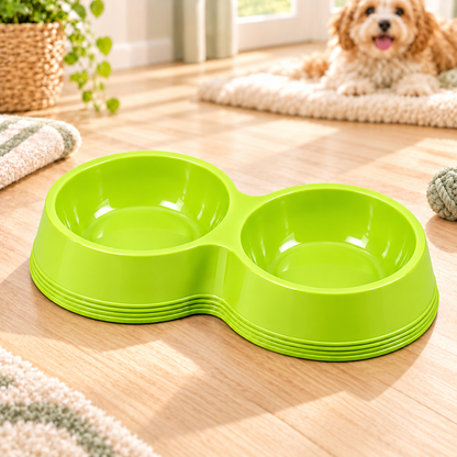 Double Pet Food and Water Bowl with Two Compartments – Lime Green, Sky Blue or Soft Pink