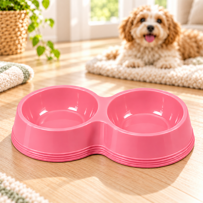 Double Pet Food and Water Bowl with Two Compartments – Lime Green, Sky Blue or Soft Pink