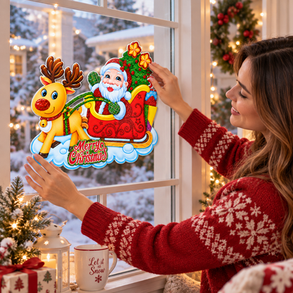 Christmas Santa Sleigh & Reindeer Decoration