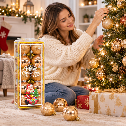 Gold Christmas Ball Ornaments Box Set – Glitter & Shiny Baubles