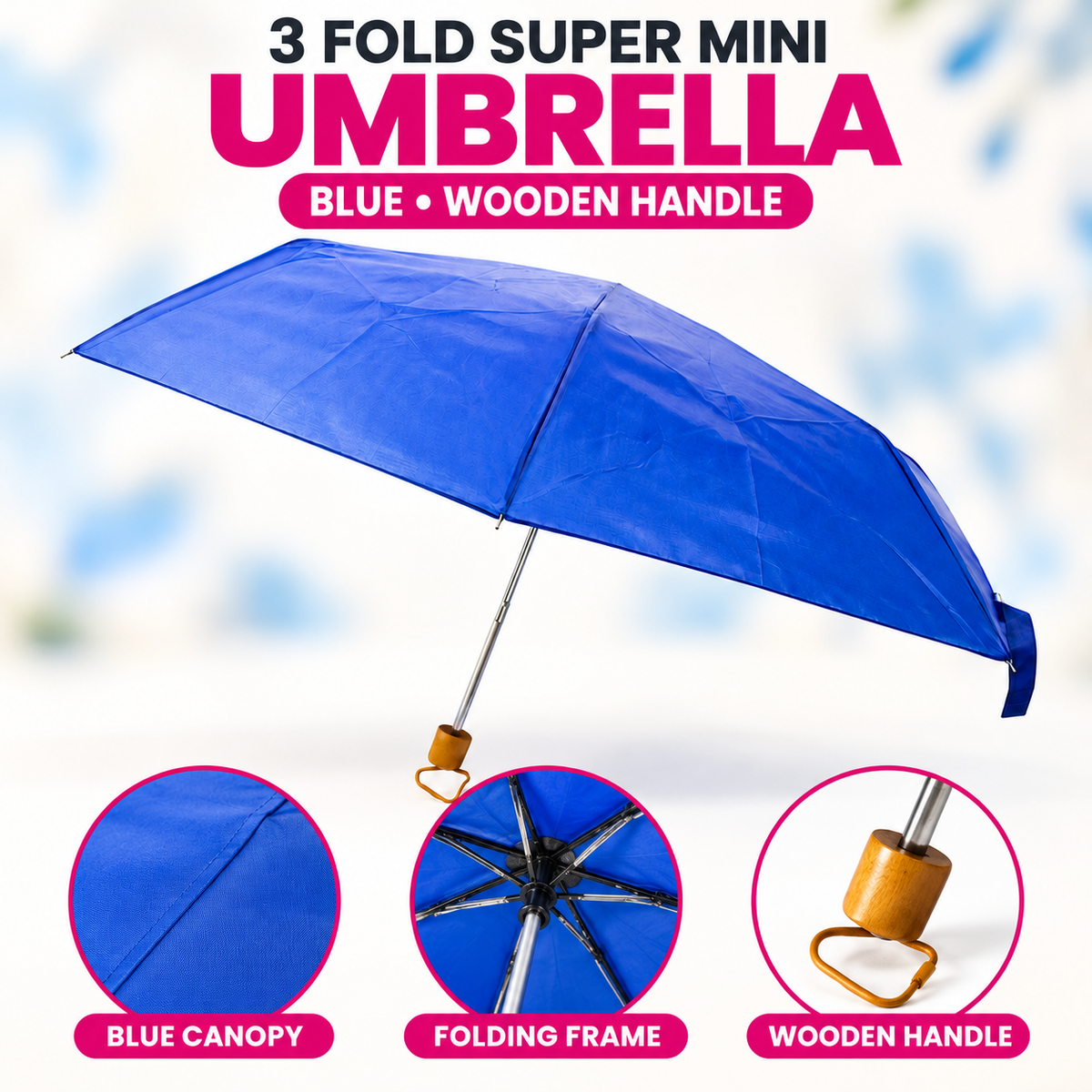 3 Fold Mini Umbrella Brown Blue Black Red