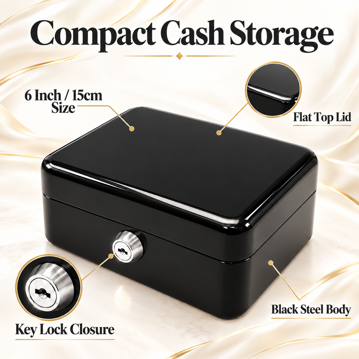6 Inch Cash Box with Key Lock Red, Blue, Black