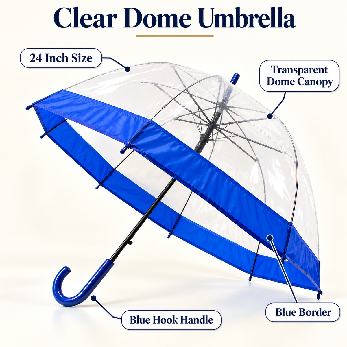 24 Inch Clear Dome Umbrella Blue Black Red