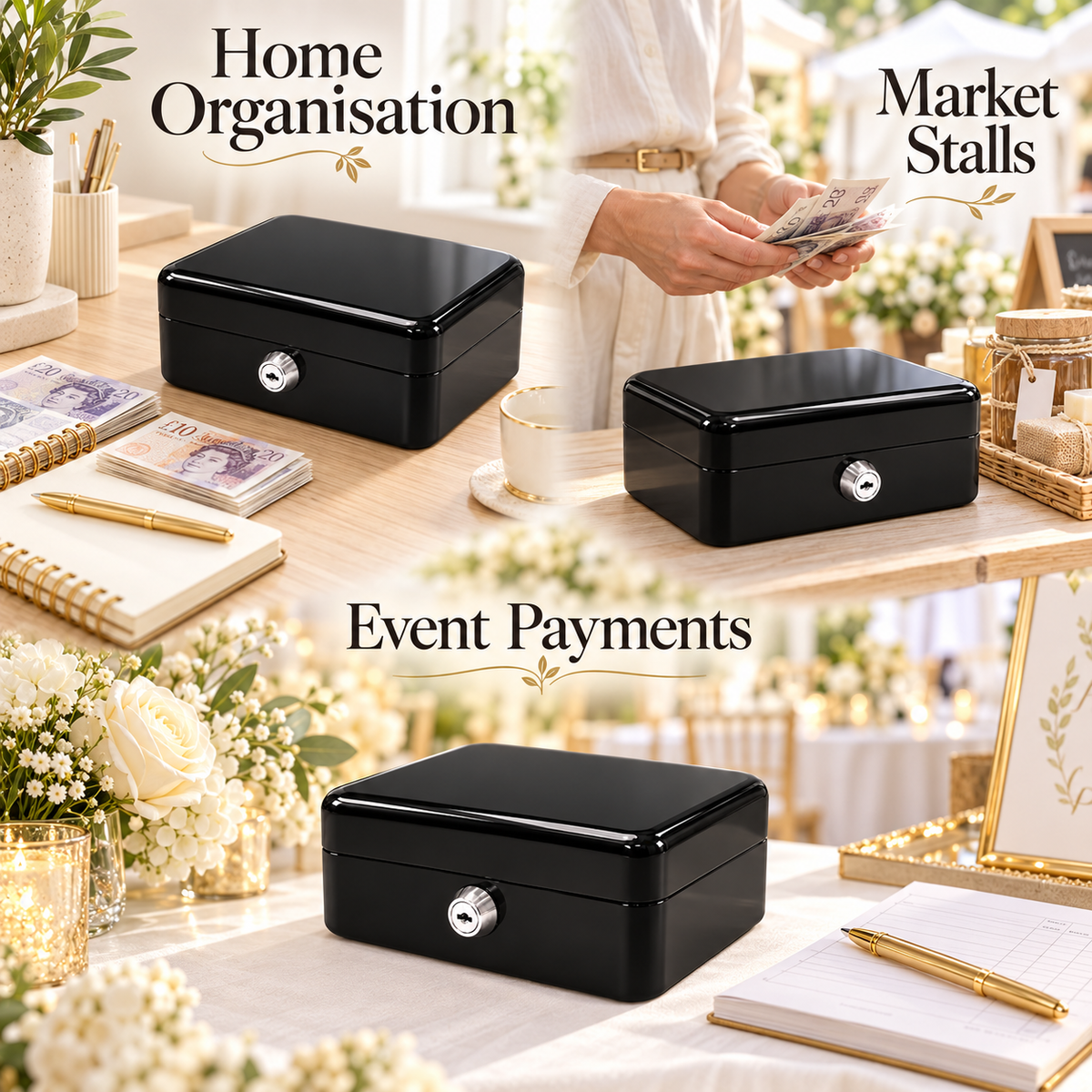 6 Inch Cash Box with Key Lock Red, Blue, Black