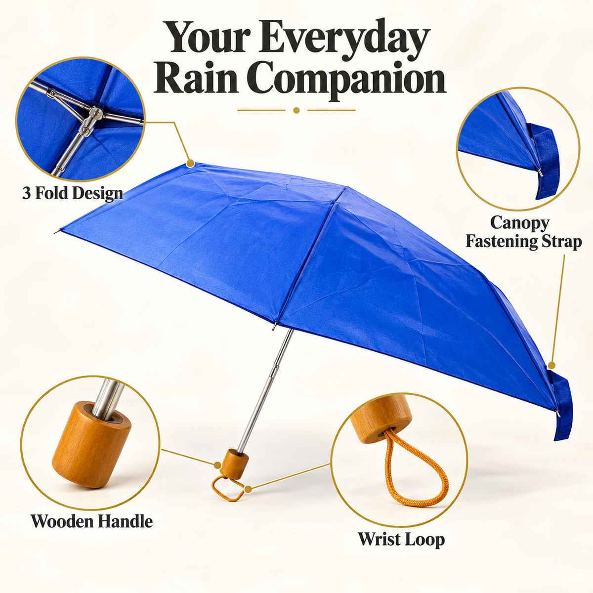 3 Fold Mini Umbrella Brown Blue Black Red