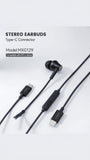 Stereo Earbuds with Type-C Connector & Inline Control Black & White, Lightweight, Travel Friendly, No Charging Requird