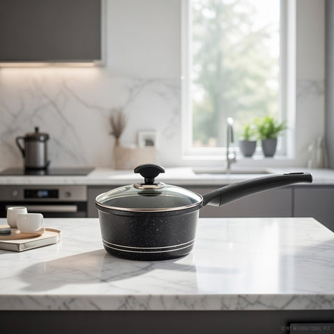 18cm Die-Cast Induction Saucepan with Glass Lid – Ceramic Coating, Korean Technology, Healthy Non-Stick Cooking