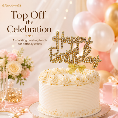 Gold Happy Birthday Cake Topper