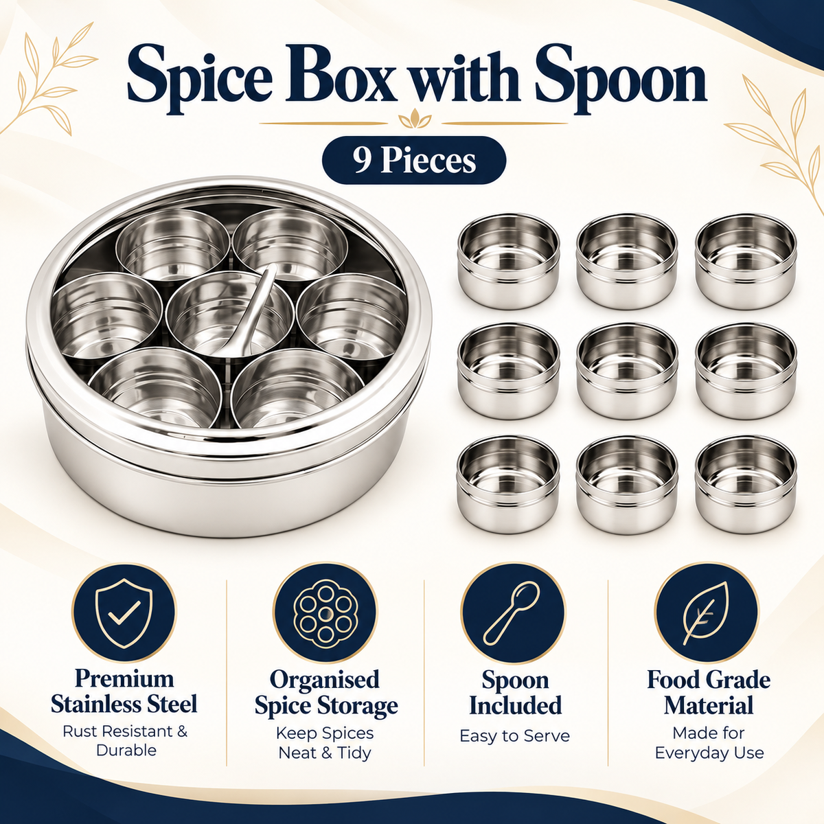 9-Piece Stainless Steel Spice Canister Set