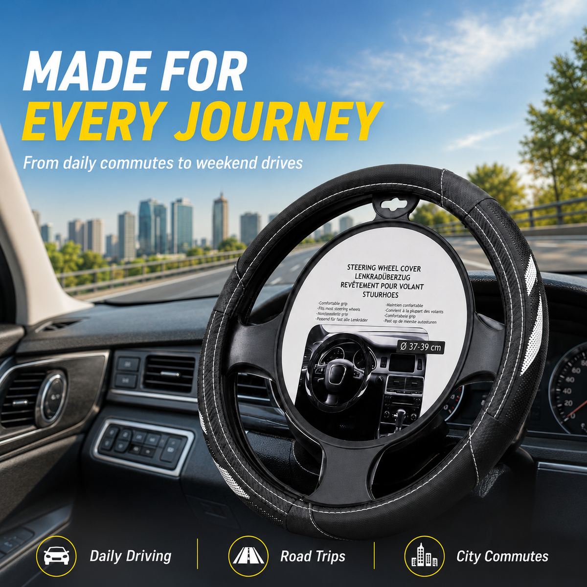 Black Steering Wheel Cover - Comfortable Textured Grip