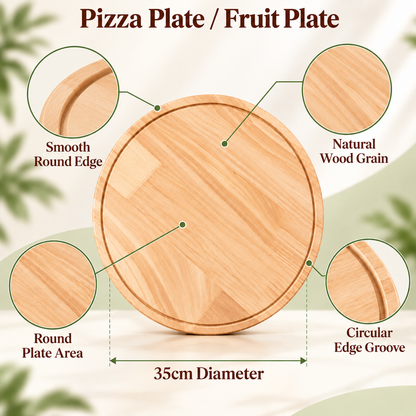 35cm Round Wooden Pizza Serving Plate