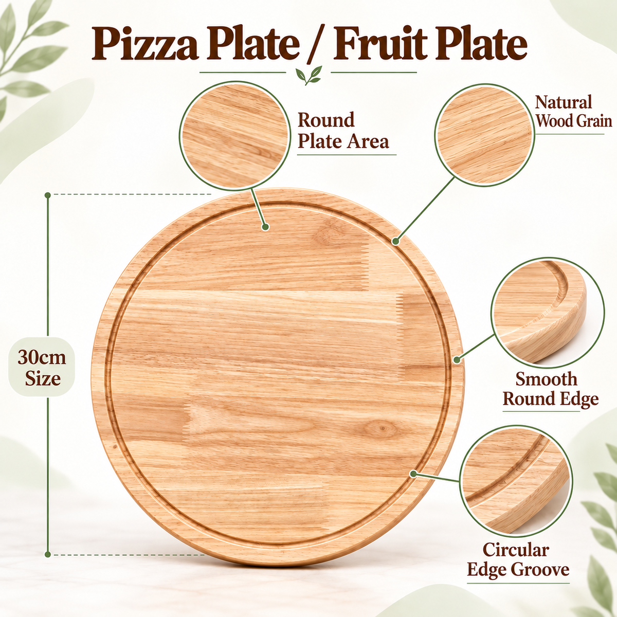 30cm Round Wooden Pizza Serving Plate