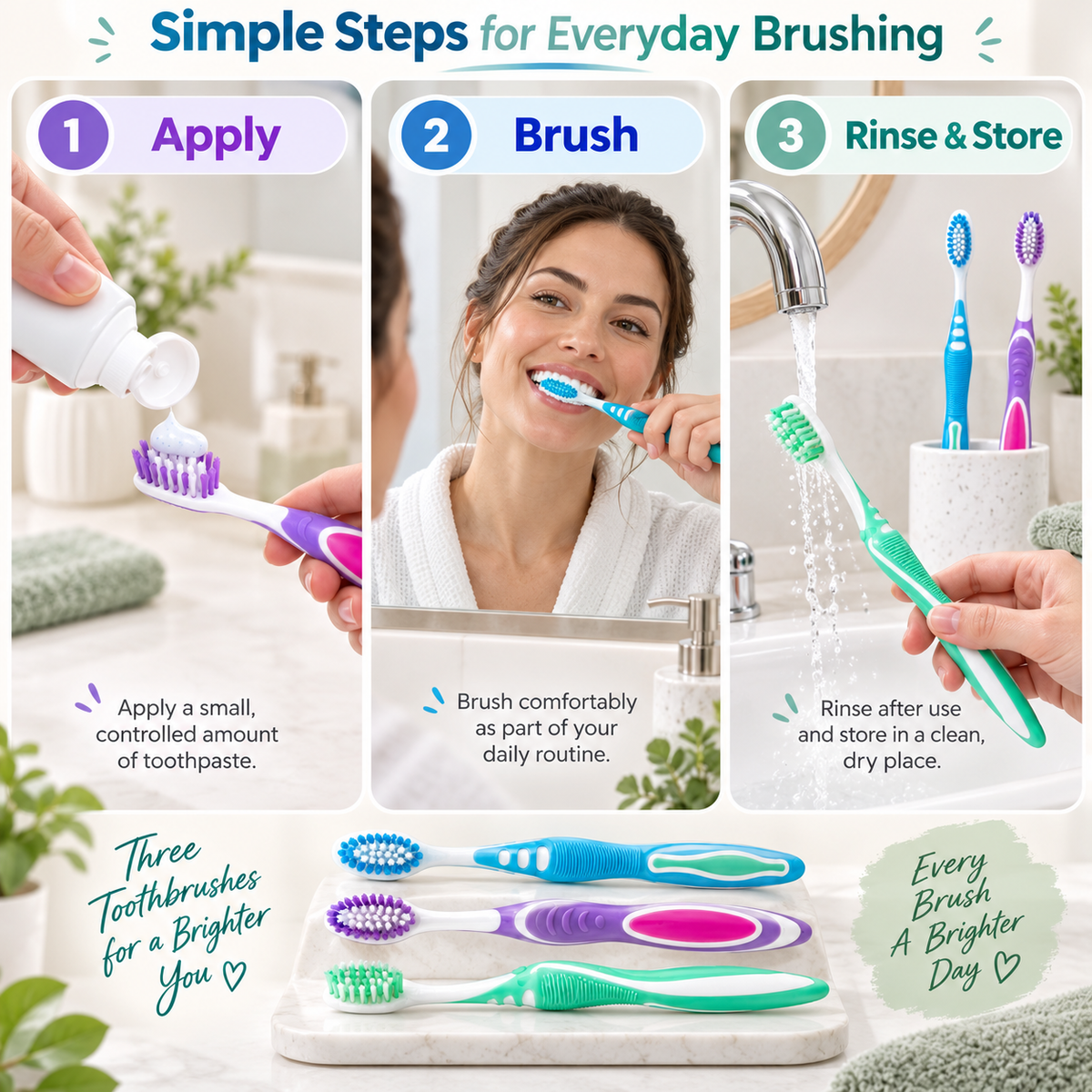 Soft Gum Comfort Toothbrush Set – 3 Pack, High Quality Soft Bristles