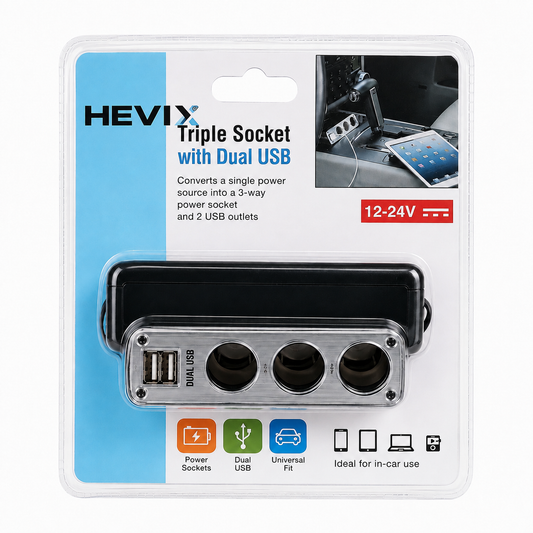 3-Way Car Socket with Dual USB