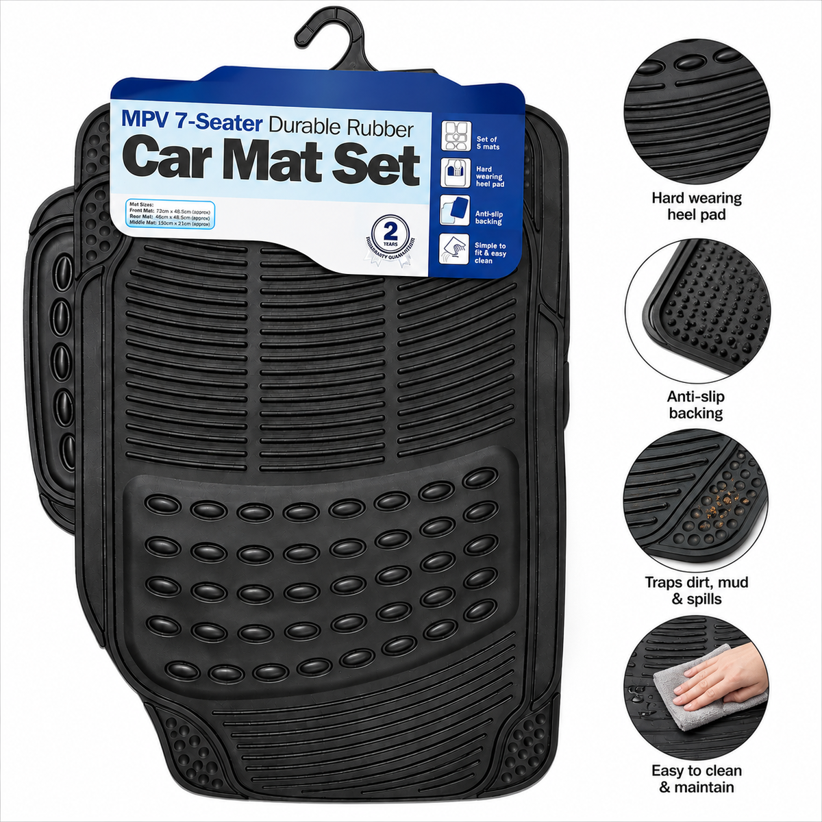 Universal 4 Piece Rubber & Carpet Car Mat Set | Heavy Duty Anti-Slip Floor Mats