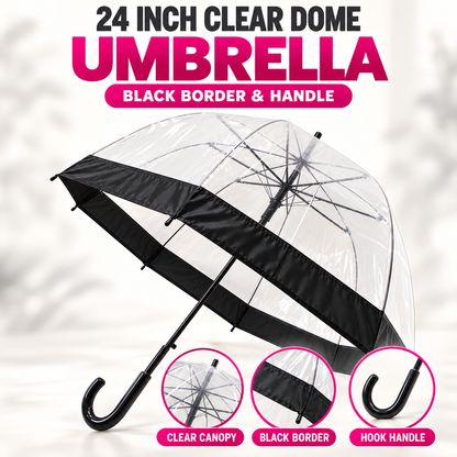 24 Inch Clear Dome Umbrella Blue Black Red