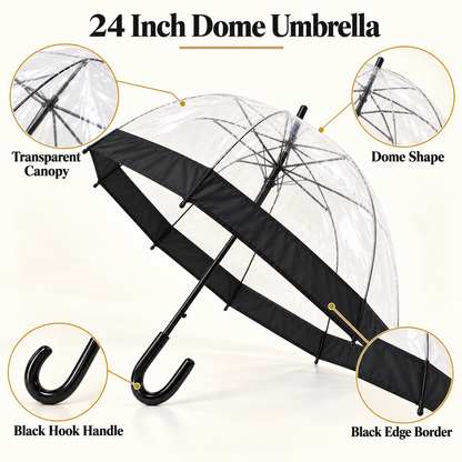 24 Inch Clear Dome Umbrella Blue Black Red