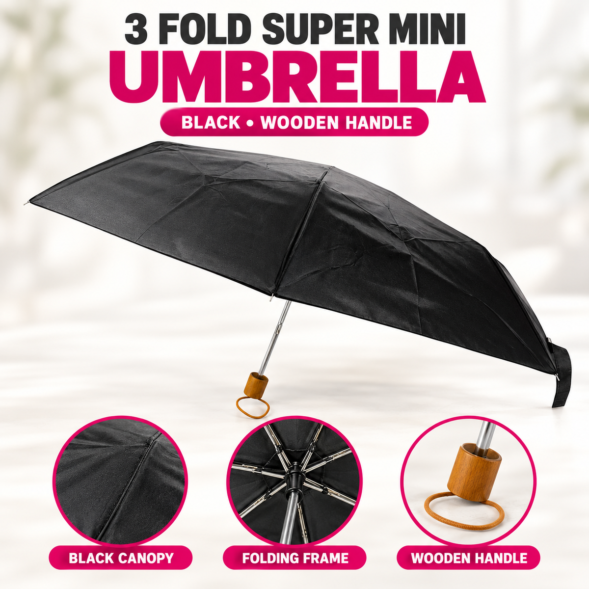 3 Fold Mini Umbrella Brown Blue Black Red