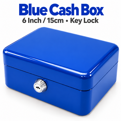 6 Inch Cash Box with Key Lock Red, Blue, Black