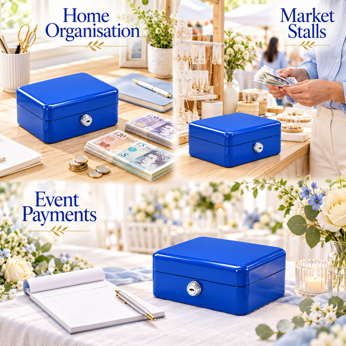 6 Inch Cash Box with Key Lock Red, Blue, Black