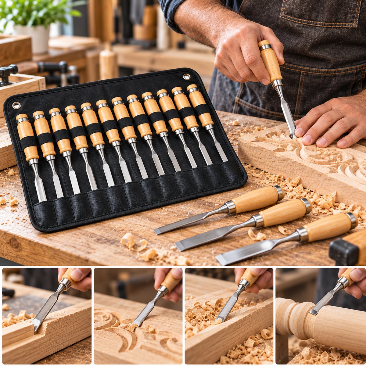 12Pc Wood Carving Chisel Set Carbon Steel