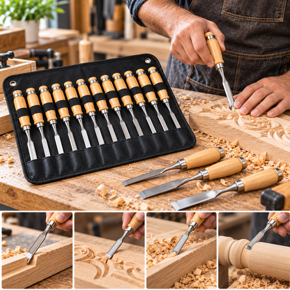 12Pc Wood Carving Chisel Set Carbon Steel