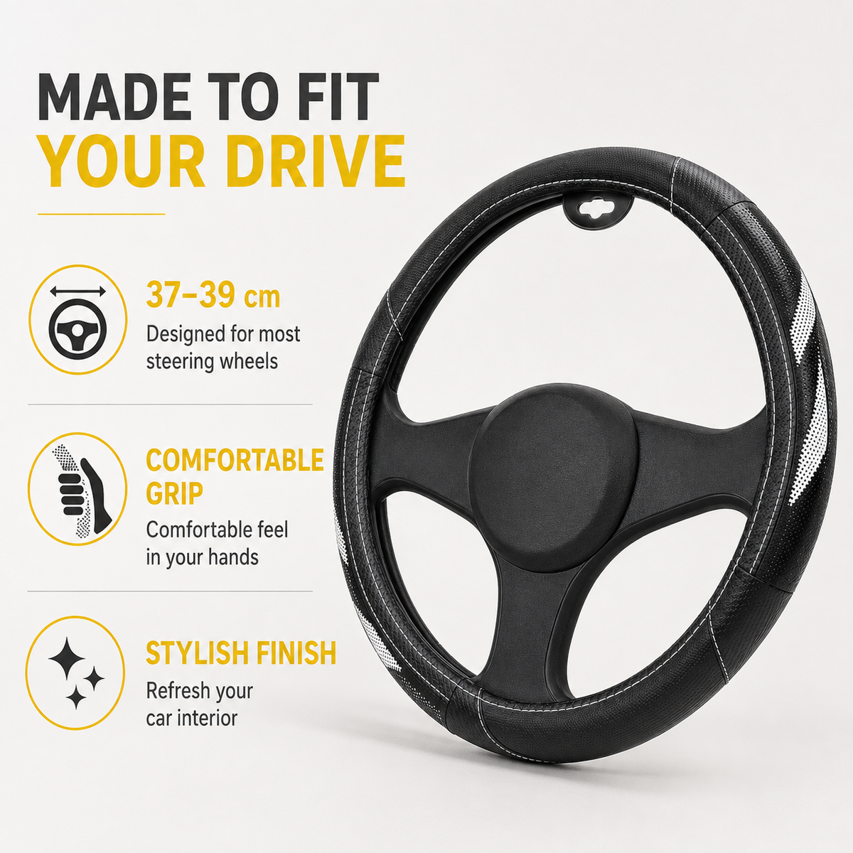Black Steering Wheel Cover - Comfortable Textured Grip