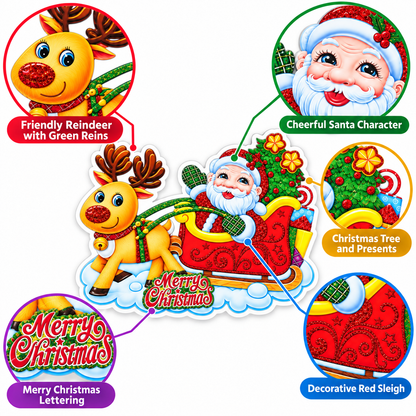 Christmas Santa Sleigh & Reindeer Decoration