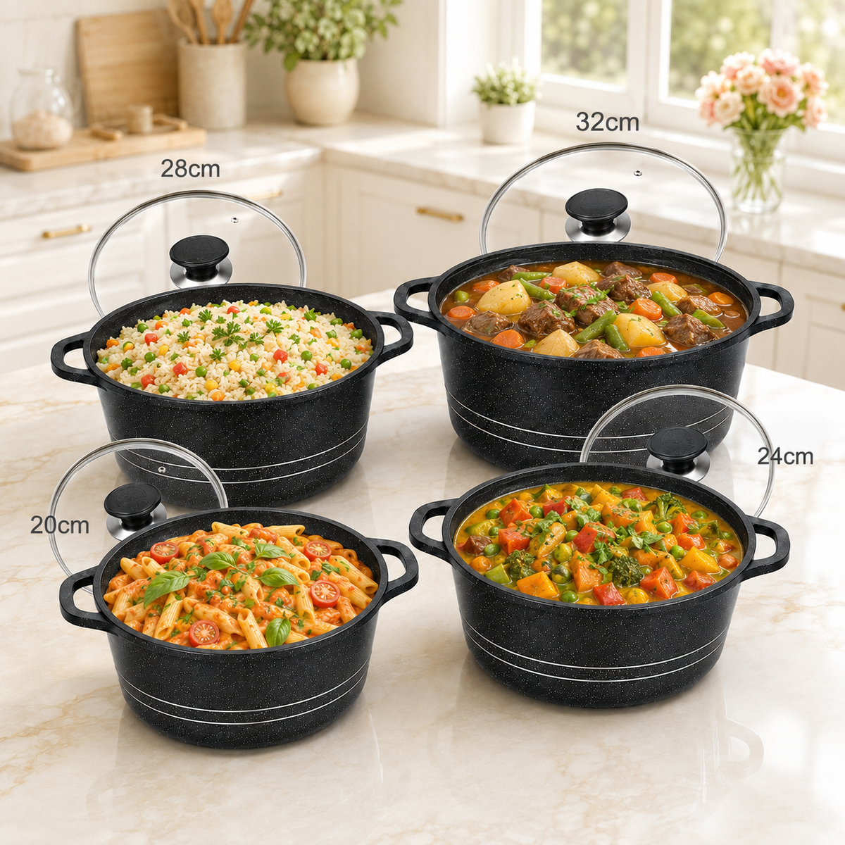Multi-Size Casserole Pot 20cm 24cm 28cm 32cm