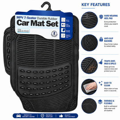 Universal 4 Piece Rubber & Carpet Car Mat Set | Heavy Duty Anti-Slip Floor Mats