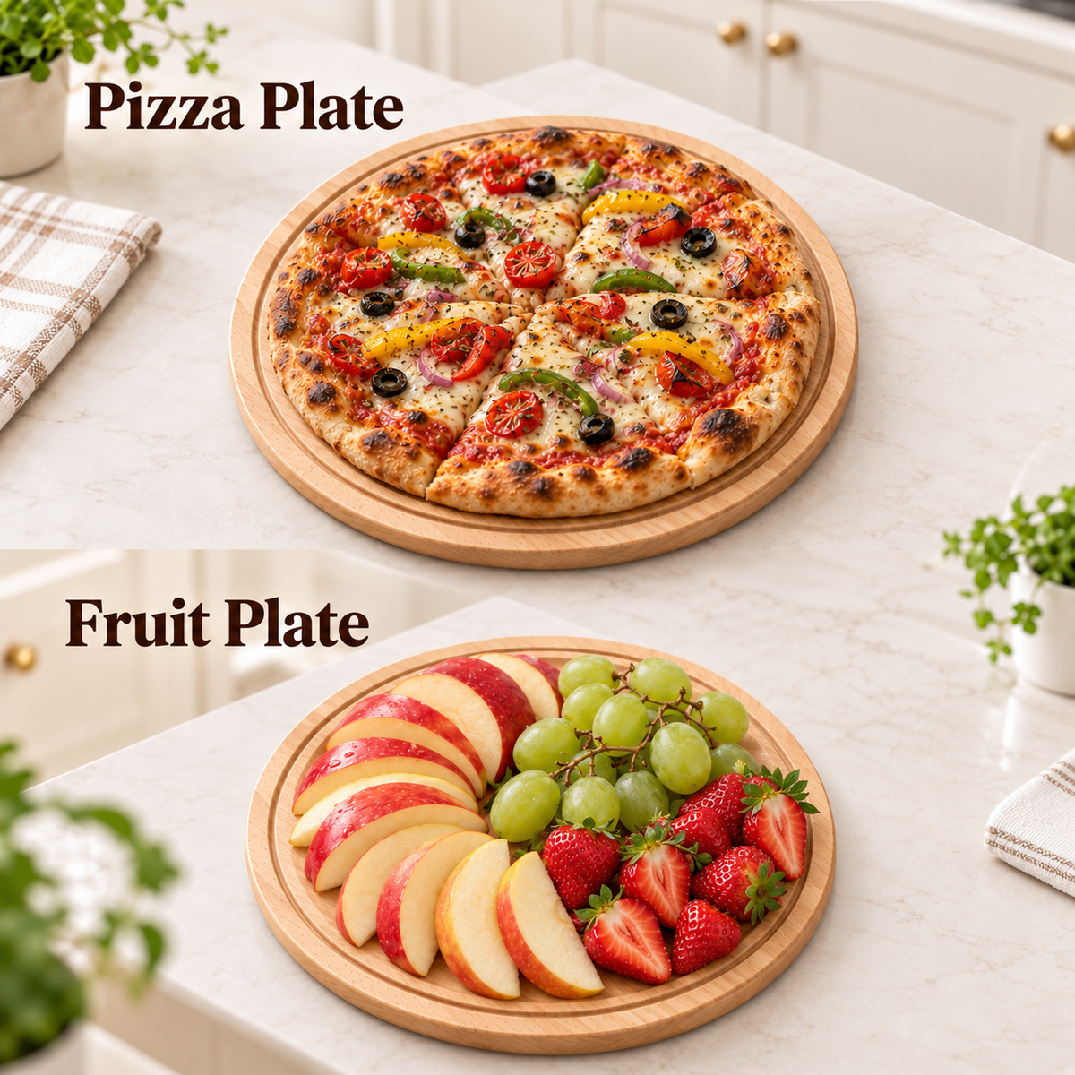 35cm Round Wooden Pizza Serving Plate