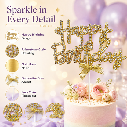 Gold Happy Birthday Cake Topper