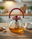 Glass Tea & Coffee Pot – 1800ml – Red Handle & Lid
