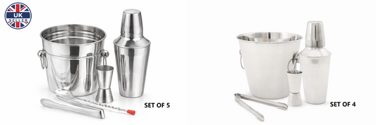 5 Piece Stainless Steel Cocktail Making Set – Shaker Ice Bucket Jigger Bar Spoon Ice Tongs Home Bar Bartender Gift Set