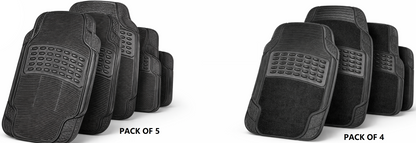 Heavy Duty 4 Piece and 5 Piece Car Mat Set – Rubber and Carpet, Universal Fit, Non-Slip, Black