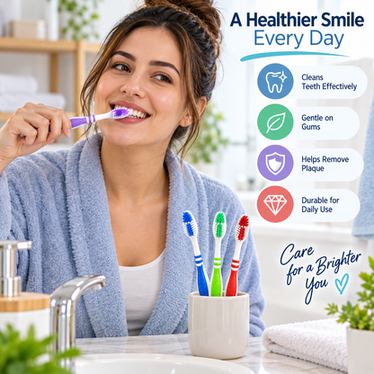 Toothbrush Set with Travel Head Covers – 4 Pack, Colorful Family Set