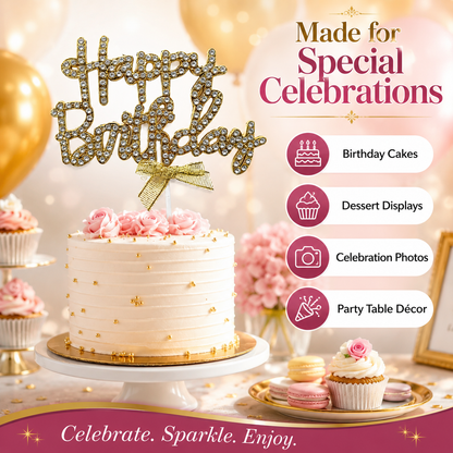 Gold Happy Birthday Cake Topper