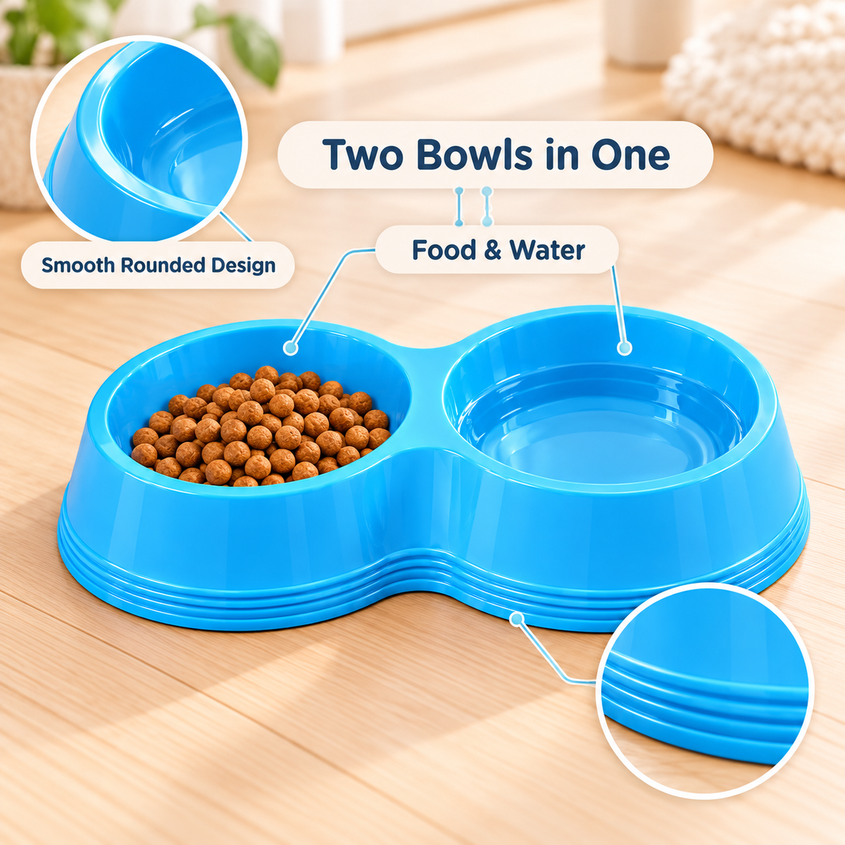 Double Pet Food and Water Bowl with Two Compartments – Lime Green, Sky Blue or Soft Pink