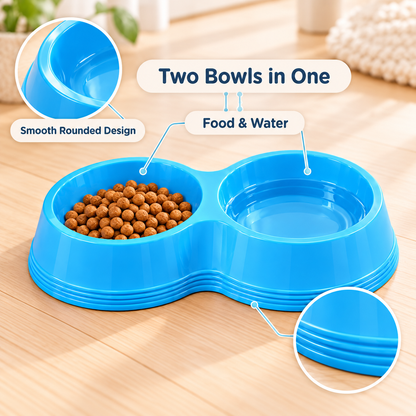 Double Pet Food and Water Bowl with Two Compartments – Lime Green, Sky Blue or Soft Pink
