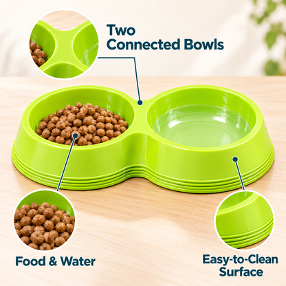 Double Pet Food and Water Bowl with Two Compartments – Lime Green, Sky Blue or Soft Pink